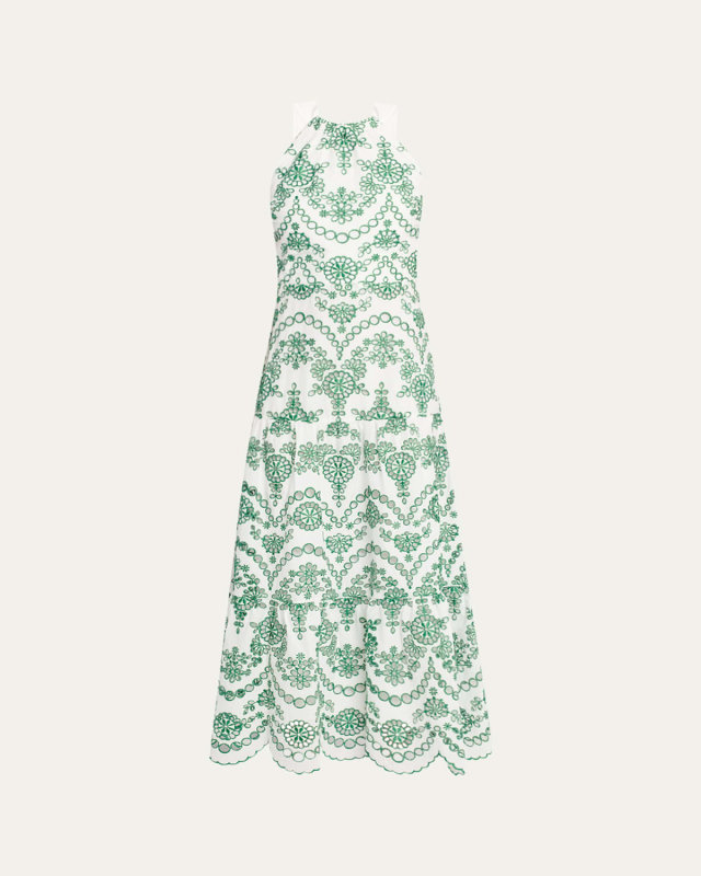 Hayden Scalloped Eyelet Halter Maxi Dress